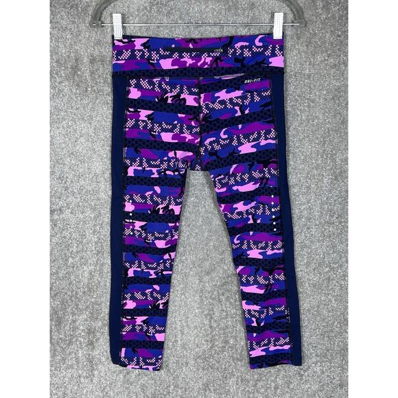 Nike Dri Fit Running Epic Lux Clash Capri Leggings Women Size Medium Purple Camo - Picture 2 of 11